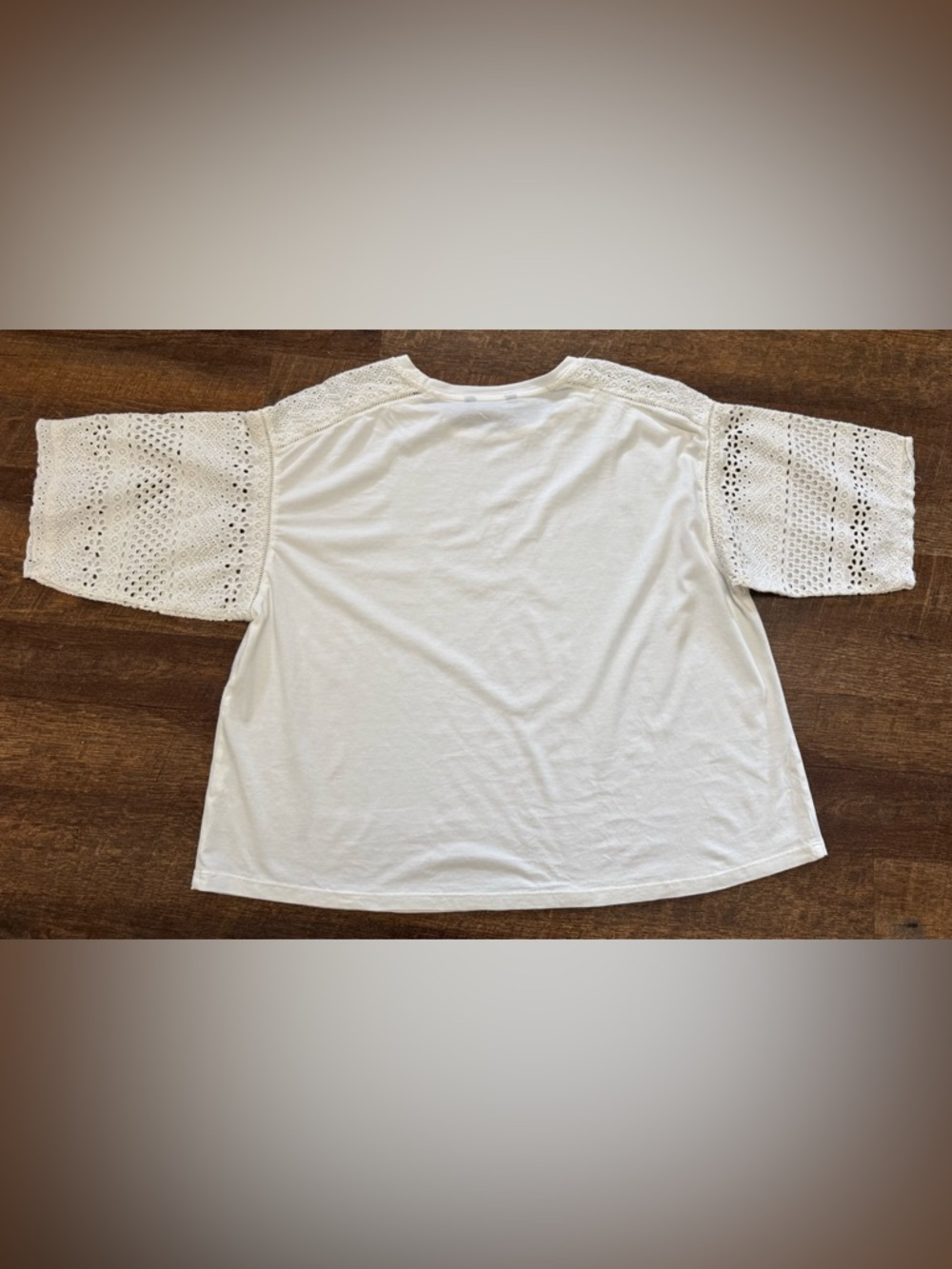 Lauren Ralph Lauren Top XL/TG Ivory Lace Sleeve Boho Blouse Short Sleeve Casual - Picture 5 of 6